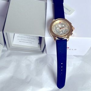 MICHELE watch gold face with navy band . Cape style. Brand new